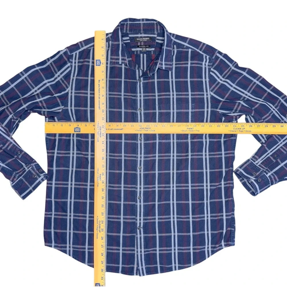 Banana‎ Republic Luxe Flannel Men's XL Blue Plaid Camden Fit Button Down Shirt